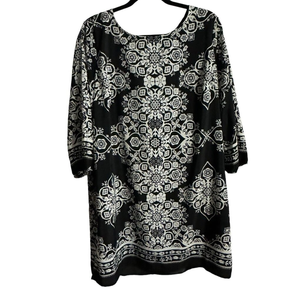 Old Navy Dressw Womens XL Black Geometric 3/4 Sleeve Back Zip Lined Casual